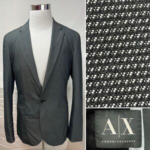 Armani Exchange Men's 42L Black White Woven Cotton Blend Blazer Jacket Coat